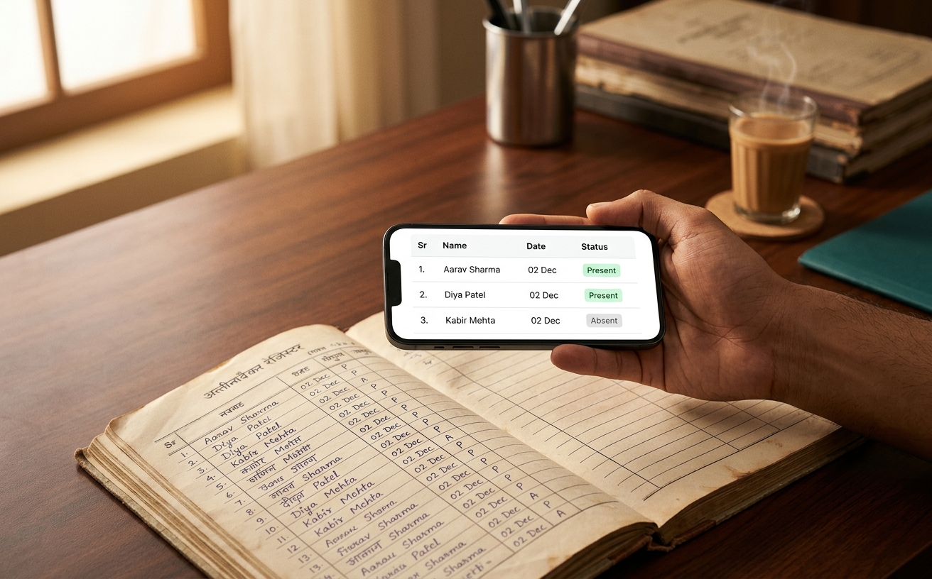 Scanning a handwritten Indian register with a smartphone — digitizing rows into a clean table.